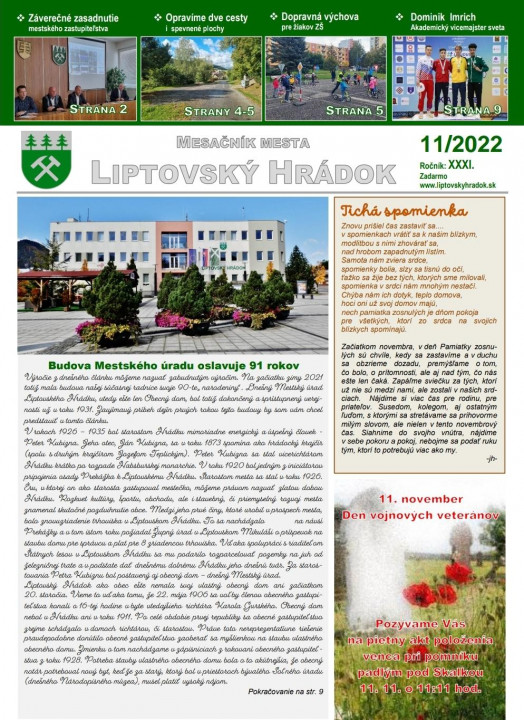 Titulná strana novembrového vydania mesačníka mesta.