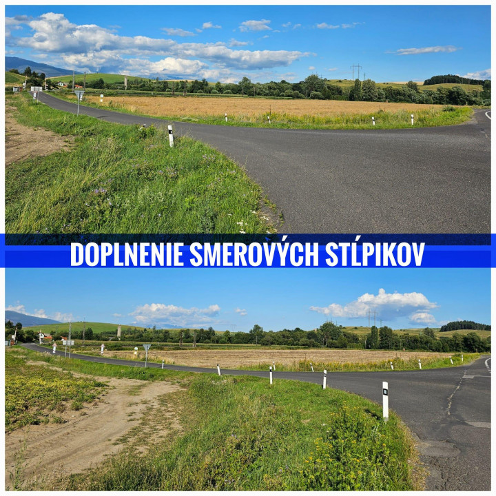 Doplnenie smerových stĺpikov pri frekventovanej križovatke.